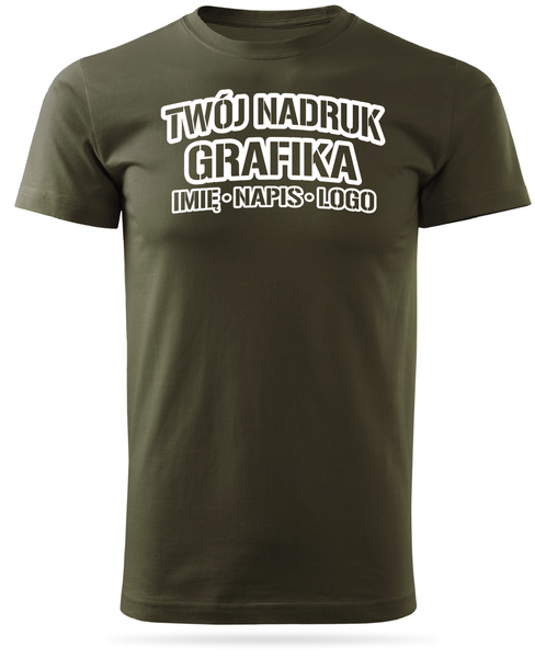 Zieleń wojskowa męska koszulka T-shirt z własnym nadrukiem