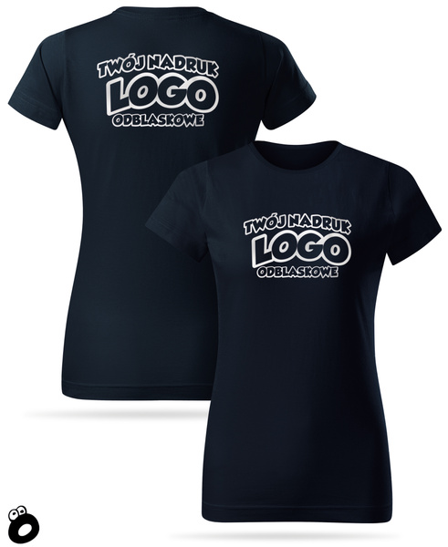 Damska bawełniana koszulka T-shirt z własnym nadrukiem - kolor granatowy