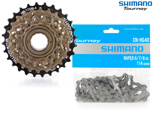 Zestaw Shimano Tourney - wolnobieg MF-TZ500 - 6 rz. 14-28 + łańcuch Shimano HG40