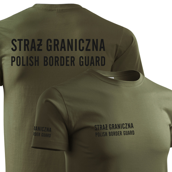 Koszulka męska T-shirt nadruk STRAŻ GRANICZNA - POLISH BORDER GUARD - zieleń wojskowa