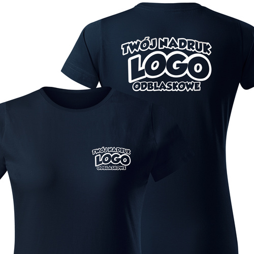 Damska bawełniana koszulka T-shirt z własnym nadrukiem - kolor granatowy