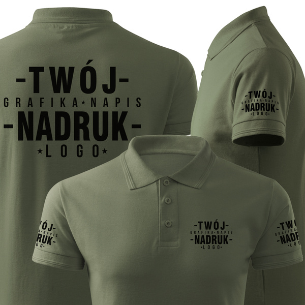 Bawełniana męska koszulka polo z własnym nadrukiem - kolor khaki
