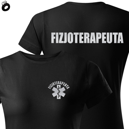 Koszulka damska T-shirt, kolor czarny nadruk odblaskowy FIZJOTERAPEUTA