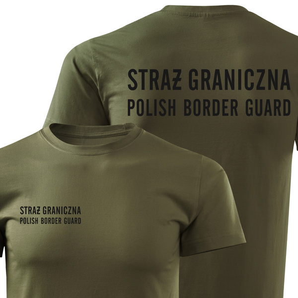 Koszulka męska T-shirt nadruk STRAŻ GRANICZNA - POLISH BORDER GUARD - zieleń wojskowa