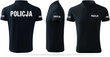 Granatowa męska bawełniana koszulka polo z nadrukiem odblaskowym POLICJA