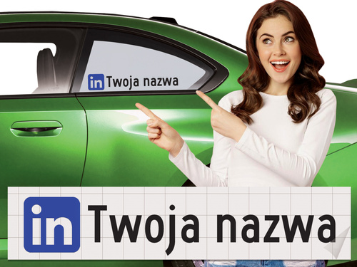 Naklejka z logiem LINKEDIN i Twoją nazwą social mediów - czarny odblask