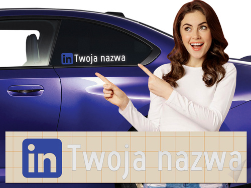 Naklejka z logiem LINKEDIN i Twoją nazwą social mediów - srebrny odblask