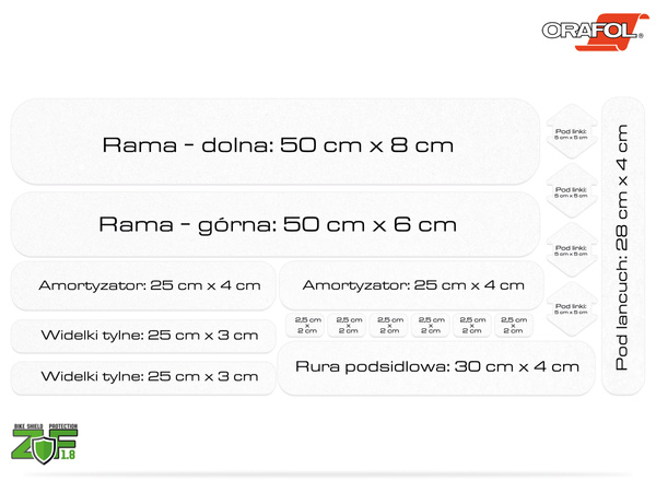 Zestaw naklejek ochronnych na ramę roweru - ZF1.8