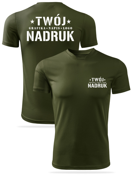 Termoaktywna koszulka outdoorowa z własnym nadrukiem - kolor zieleń wojskowa