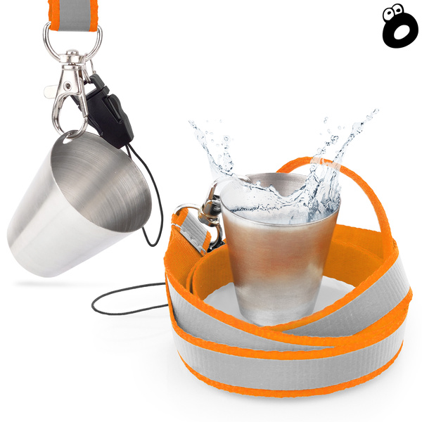 Zestaw imprezowy smycz odblaskowa POMARAŃCZOWA z kieliszkiem metalowym