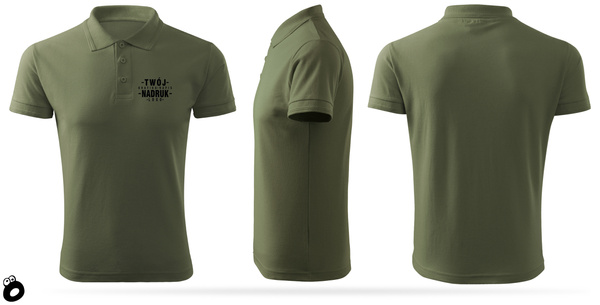 Bawełniana męska koszulka polo z własnym nadrukiem - kolor khaki