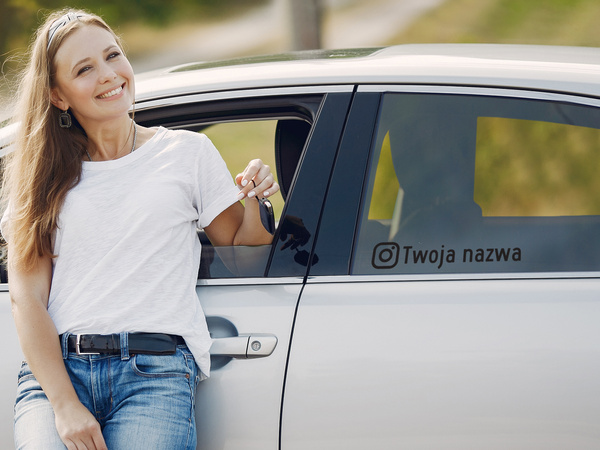 Naklejka z logiem INSTAGRAM i Twoją nazwą social mediów - czarny odblask