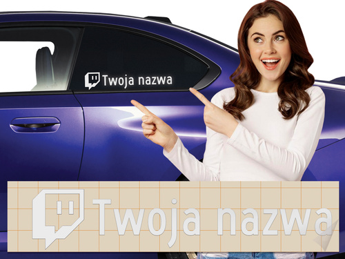 Naklejka z logiem TWICH i Twoją nazwą social mediów - srebrny odblask