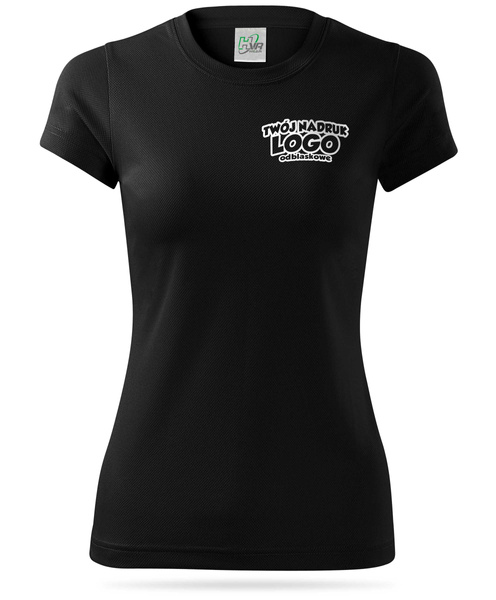 Czarna damska koszulka termoaktywna z własnym nadrukiem