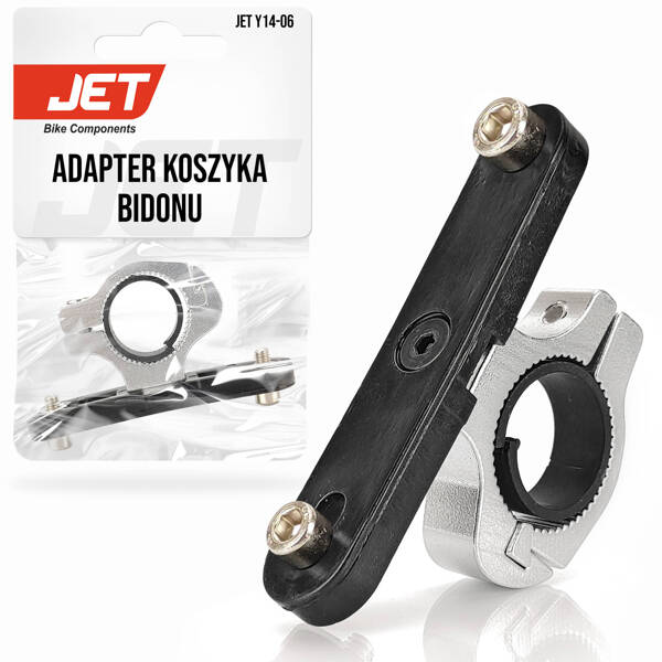 Adapter koszyka bidonu z mocowaniem do kierownicy JET (srebro-czarny)