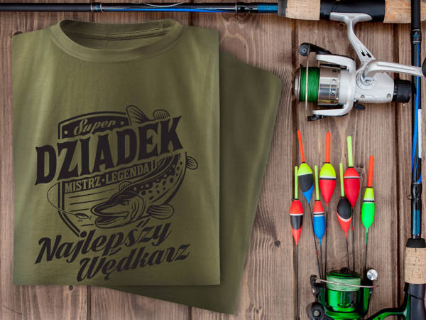 Wędkarska koszulka T-shirt nadruk DZIADEK NAJLEPSZY WĘDKARZ